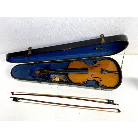 ANTICO VIOLINO da STUDIO COPPIA ARCHETTI CUSTODIA LEGNO DA RESTAURARE META' 900