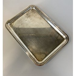 PICCOLO VASSOIO RETTANGOLARE VINTAGE METALLO ARGENTATO BORDI MODANATI 30x21 cm