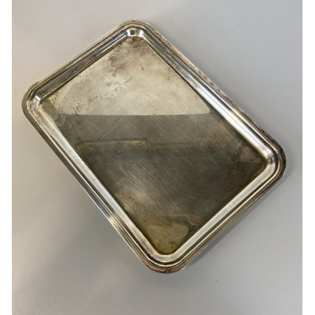 PICCOLO VASSOIO RETTANGOLARE VINTAGE METALLO ARGENTATO BORDI MODANATI 30x21 cm
