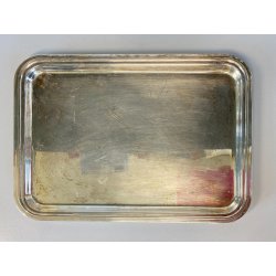 PICCOLO VASSOIO RETTANGOLARE VINTAGE METALLO ARGENTATO BORDI MODANATI 30x21 cm