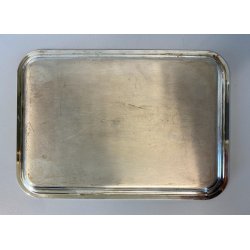 PICCOLO VASSOIO RETTANGOLARE VINTAGE METALLO ARGENTATO BORDI MODANATI 30x21 cm