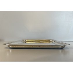 PICCOLO VASSOIO RETTANGOLARE VINTAGE METALLO ARGENTATO BORDI MODANATI 30x21 cm