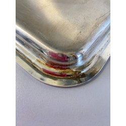 PICCOLO VASSOIO RETTANGOLARE VINTAGE METALLO ARGENTATO BORDI MODANATI 30x21 cm