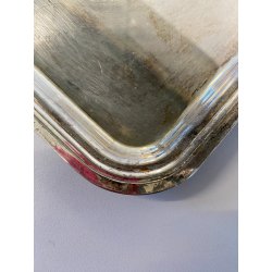 PICCOLO VASSOIO RETTANGOLARE VINTAGE METALLO ARGENTATO BORDI MODANATI 30x21 cm
