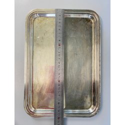 PICCOLO VASSOIO RETTANGOLARE VINTAGE METALLO ARGENTATO BORDI MODANATI 30x21 cm