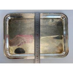 PICCOLO VASSOIO RETTANGOLARE VINTAGE METALLO ARGENTATO BORDI MODANATI 30x21 cm