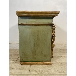 ANTICO TABERNACOLO LIGNEO SCOLPITO LACCATO VERDE CHERUBINI DORATI BAROCCO XVII