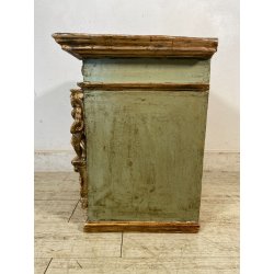 ANTICO TABERNACOLO LIGNEO SCOLPITO LACCATO VERDE CHERUBINI DORATI BAROCCO XVII