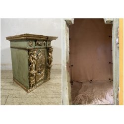 ANTICO TABERNACOLO LIGNEO SCOLPITO LACCATO VERDE CHERUBINI DORATI BAROCCO XVII