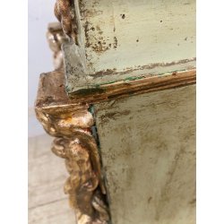 ANTICO TABERNACOLO LIGNEO SCOLPITO LACCATO VERDE CHERUBINI DORATI BAROCCO XVII