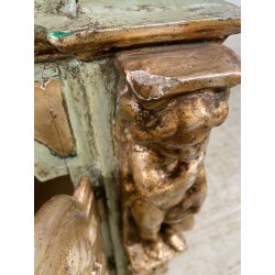 ANTICO TABERNACOLO LIGNEO SCOLPITO LACCATO VERDE CHERUBINI DORATI BAROCCO XVII