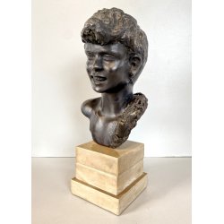 SCULTURA BRONZO FIRMATA De Martino PASTORELLO SCUGNIZZO RAGAZZO BASE MARMO 32 cm
