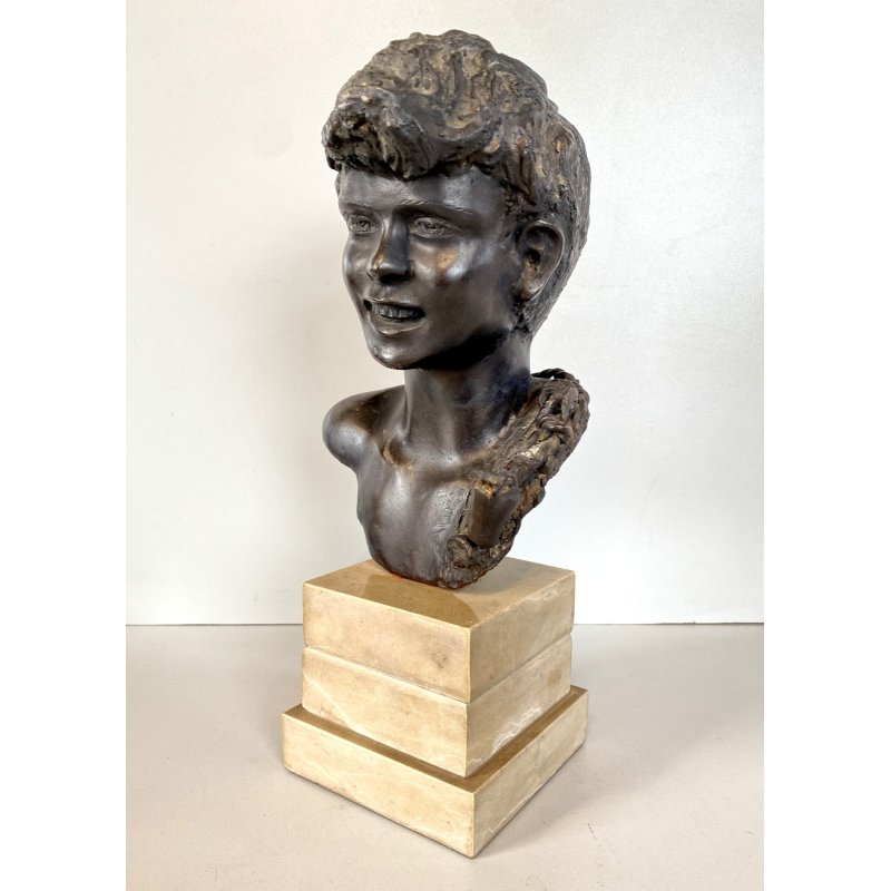 SCULTURA BRONZO FIRMATA De Martino PASTORELLO SCUGNIZZO RAGAZZO BASE MARMO 32 cm