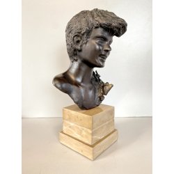 SCULTURA BRONZO FIRMATA De Martino PASTORELLO SCUGNIZZO RAGAZZO BASE MARMO 32 cm