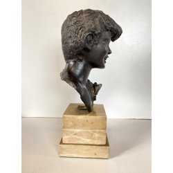 SCULTURA BRONZO FIRMATA De Martino PASTORELLO SCUGNIZZO RAGAZZO BASE MARMO 32 cm
