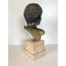 SCULTURA BRONZO FIRMATA De Martino PASTORELLO SCUGNIZZO RAGAZZO BASE MARMO 32 cm