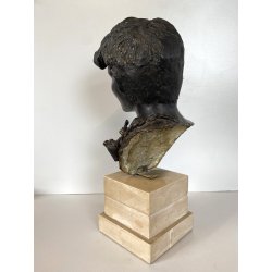 SCULTURA BRONZO FIRMATA De Martino PASTORELLO SCUGNIZZO RAGAZZO BASE MARMO 32 cm