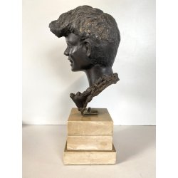 SCULTURA BRONZO FIRMATA De Martino PASTORELLO SCUGNIZZO RAGAZZO BASE MARMO 32 cm