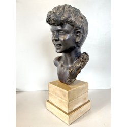 SCULTURA BRONZO FIRMATA De Martino PASTORELLO SCUGNIZZO RAGAZZO BASE MARMO 32 cm