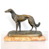 ANTICA SCULTURA BRONZO LEVRIERO BORZOI FIGURA ANIMALE CANE 17cm/h BASE MARMO XX
