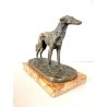 ANTICA SCULTURA BRONZO LEVRIERO BORZOI FIGURA ANIMALE CANE 17cm/h BASE MARMO XX