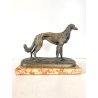 ANTICA SCULTURA BRONZO LEVRIERO BORZOI FIGURA ANIMALE CANE 17cm/h BASE MARMO XX