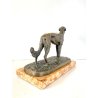 ANTICA SCULTURA BRONZO LEVRIERO BORZOI FIGURA ANIMALE CANE 17cm/h BASE MARMO XX