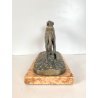 ANTICA SCULTURA BRONZO LEVRIERO BORZOI FIGURA ANIMALE CANE 17cm/h BASE MARMO XX