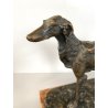 ANTICA SCULTURA BRONZO LEVRIERO BORZOI FIGURA ANIMALE CANE 17cm/h BASE MARMO XX