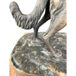 ANTICA SCULTURA BRONZO LEVRIERO BORZOI FIGURA ANIMALE CANE 17cm/h BASE MARMO XX