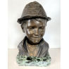 SCULTURA BRONZO BUSTO SCUGNIZZO NAPOLETANO De Martino FIRMATO BASE MARMO 38 cm/h