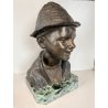 SCULTURA BRONZO BUSTO SCUGNIZZO NAPOLETANO De Martino FIRMATO BASE MARMO 38 cm/h