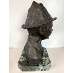 SCULTURA BRONZO BUSTO SCUGNIZZO NAPOLETANO De Martino FIRMATO BASE MARMO 38 cm/h
