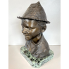 SCULTURA BRONZO BUSTO SCUGNIZZO NAPOLETANO De Martino FIRMATO BASE MARMO 38 cm/h