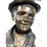 SCULTURA BRONZO BUSTO SCUGNIZZO NAPOLETANO De Martino FIRMATO BASE MARMO 38 cm/h