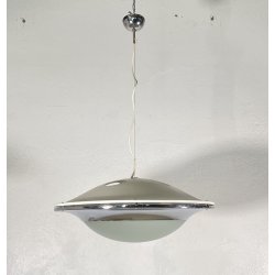 LAMPADARIO DESIGN UFO METALLO VETRO PENDENTE SOSPENSIONE 1970 LAMPADA SOFFITTO