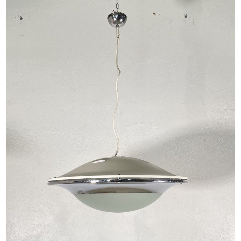 LAMPADARIO DESIGN UFO METALLO VETRO PENDENTE SOSPENSIONE 1970 LAMPADA SOFFITTO