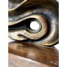 SCULTURA ASTRATTA BRONZO Volpi Laura FORMA ORGANICA SPIRALE BASE LEGNO 21 cm/h