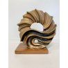 SCULTURA ASTRATTA BRONZO Volpi Laura FORMA ORGANICA SPIRALE BASE LEGNO 21 cm/h