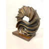 SCULTURA ASTRATTA BRONZO Volpi Laura FORMA ORGANICA SPIRALE BASE LEGNO 21 cm/h