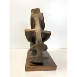 SCULTURA ASTRATTA BRONZO Volpi Laura FORMA ORGANICA SPIRALE BASE LEGNO 21 cm/h