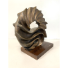 SCULTURA ASTRATTA BRONZO Volpi Laura FORMA ORGANICA SPIRALE BASE LEGNO 21 cm/h