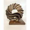 SCULTURA ASTRATTA BRONZO Volpi Laura FORMA ORGANICA SPIRALE BASE LEGNO 21 cm/h