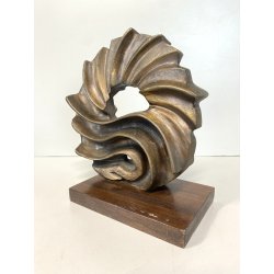 SCULTURA ASTRATTA BRONZO Volpi Laura FORMA ORGANICA SPIRALE BASE LEGNO 21 cm/h