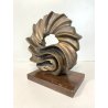 SCULTURA ASTRATTA BRONZO Volpi Laura FORMA ORGANICA SPIRALE BASE LEGNO 21 cm/h