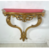 ANTICA CONSOLLE BAROCCA EPOCA 800 LEGNO SCOLPITO FOGLIA ORO STOFFA ROSSA ENTRATA