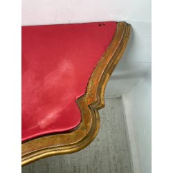 ANTICA CONSOLLE BAROCCA EPOCA 800 LEGNO SCOLPITO FOGLIA ORO STOFFA ROSSA ENTRATA