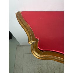 ANTICA CONSOLLE BAROCCA EPOCA 800 LEGNO SCOLPITO FOGLIA ORO STOFFA ROSSA ENTRATA