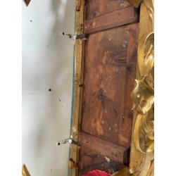 ANTICA CONSOLLE BAROCCA EPOCA 800 LEGNO SCOLPITO FOGLIA ORO STOFFA ROSSA ENTRATA