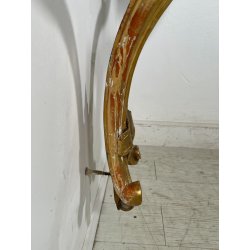 ANTICA CONSOLLE BAROCCA EPOCA 800 LEGNO SCOLPITO FOGLIA ORO STOFFA ROSSA ENTRATA